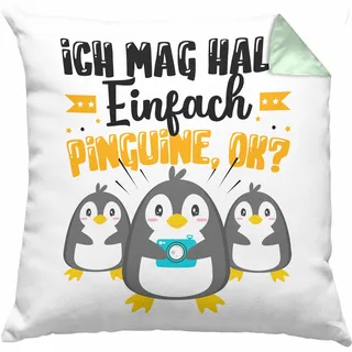 Trendation Pinguine Geschenk Kissen mit Füllung 40x40 Mädchen Geschenkdiee Pinguin-Liebhaberin Ich Mag Halt Einfach Pinguine Ok (Grün)