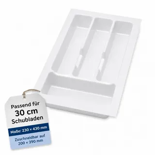 Alusfera Besteckkasten für Schubladen 30 cm – Schubladen Organizer mit Fächeraufteilung – Hochwertiger Schubladen Organizer Küche für Mehr Ordnung – Anpassbar und leicht zu reinigen - 230x430mm Silber