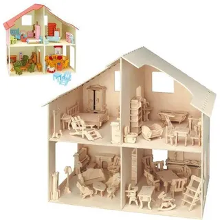 Holzbau Puppenhaus + Möbel 40x37cm