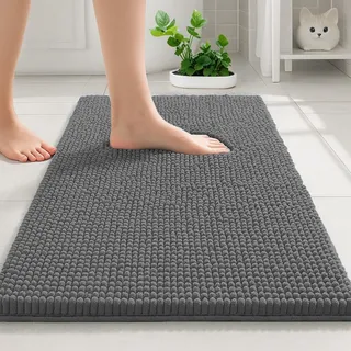 COMPOLICY Chenille Badezimmerteppich 50 X 80,rutschfeste Saugfähige Badteppich, Waschbar Badvorleger für Badezimme Wasserabsorbierend Duschvorleger (dunkelgrün)