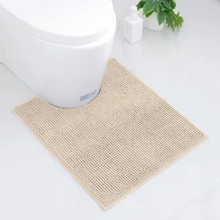 Homaxy Chenille Badezimmerteppich rutschfeste Weiches Vorleger Toilette mit Ausschnitt 50 x 60 cm, Saugfähig Badematte Stand WC, Waschbar Badteppich für WC, Beige