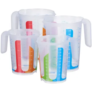 MiraHome 4er Set bunt – 2 Messbecher mit 1L & 2 mit 500ml – bruchsichere Kunststoff-Messbecher für Küche – Skala für ml/L, Cups & Gramm für Zucker/Mehl – Austrian Quality