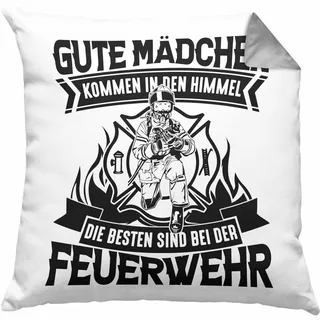 Feuerwehrfrau Kissen mit Füllung 40x40 Geschenk Gute Mädchen Kommen In Den Himmel Die Besten Sind Bei Der Feuerwehr Frauen Geschenkidee (Grau)