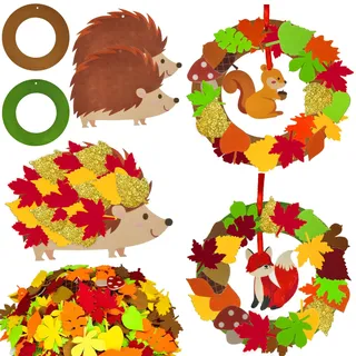 JOYEASE Herbst Basteln für Kinder, 132 Stück Filz Bastelset Herbst | DIY Herbstkranz mit Igel Eichhörnchen Fuchs Herbstblätter, Kreativsets zum Basteln für Herbstdeko
