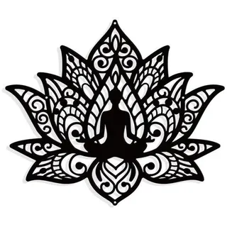 Metallenes Wandbild - Yoga-Mandala-Design - Einzelstück - Matte Schwarz - Eisen - 29,3 cm x 25 cm