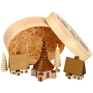 Miniaturfigur Spanschachtel mit Dorf Seiffen natur Höhe 7 cm NEU Spielzeug Deko