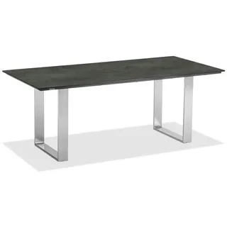 Niehoff Garden Gartentisch , Graphitfarben, Edelstahlfarben , Kunststoff , Betonoptik , rechteckig , Kufe , 95x76x200 cm , wetterbeständig , Gartenmöbel, Gartentische, Gartentische