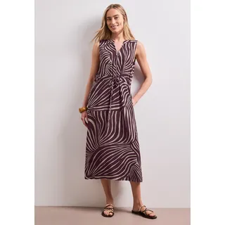 Midikleid STREET ONE, Damen, Gr. 40, N-Gr, lila (rustic rouge), Web, Obermaterial: 100% Viskose, bedruckt, normal 3/4-Länge, V-Ausschnitt, Kleider Midikleid, Sommerkleid mit grafischem Muster/Split Neck mit Zipperdetail