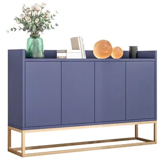 Sideboard, Kommode mit 4 Türen, Blau , Holz , 30x80x120 cm , Kleinmöbel, Kommoden, Sideboards