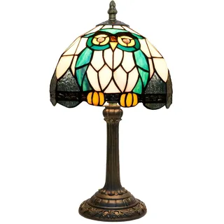 NUODITOS Tiffany Eule Tier Glasmalerei Tischlampe handgefertigt Nachttisch Nacht einzigartig niedlich Akzent Nachttisch Licht antike Kunst Craft Geschenke Lampe für Zuhause Büro