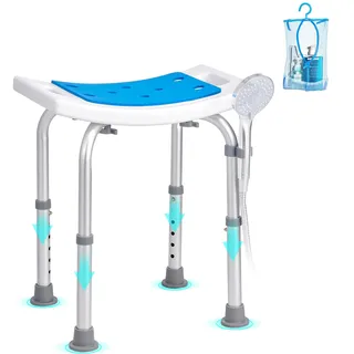 Vevor Duschhocker Höhenverstellbar 360–490 mm Tragfähigkeit 158,8 kg Aluminiumlegierung Blau