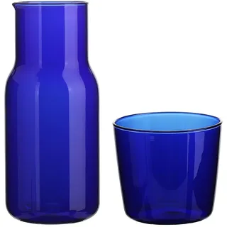 MISNODE Wasserkaraffe, Vintage-Glaskaraffe, Wasser-EIS-Trinkkrug, Nachttisch-Wasserkaraffe und Glas-Set, Praktische Glas-Wasserkaraffe für Schlafzimmer, Küche, Badezimmer(Blau)