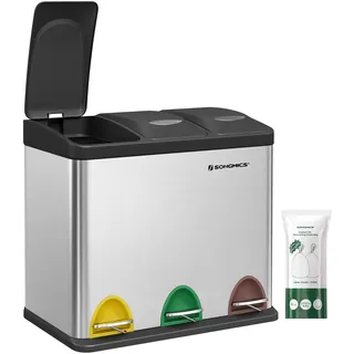 Songmics Mülltrenner 3 x 8 l Silber-Schwarz