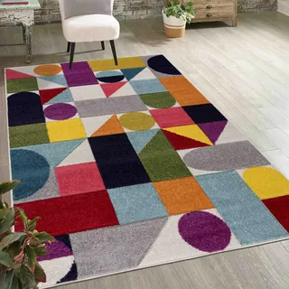 Kurzflor Teppich Mazovia Geometrisch Bunte Teppich für Wohnzimmer, Schlafzimmer, Jugendzimmer - 140 x 200 cm - Creme
