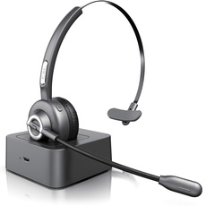 CSL - kabelloses Headset mit Ladestation - Mono Bluetooth Headset mit Mikrofon - USB Ladeport - Multipoint - Rauschunterdrückung - leicht - freisprechen - PC Tablet Smartphone - Home Office Büro