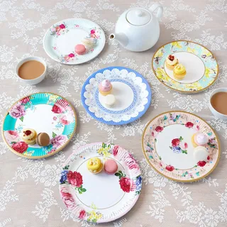 Talking Tables Pappteller mit Vintage-Blumenmuster, für Geburtstagsparty, Babyparty, Hochzeit und Jahrestag, Einweggeschirr, 23 cm, 24 Stück