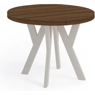 Runder Ausziehbarer Tisch für Esszimmer, PERO, Loft-Stil, Skandinavische, Durchmesser: 100 / 150 cm, Farbe: Franklin Nuss / Kaschmir - Dunkelbraun