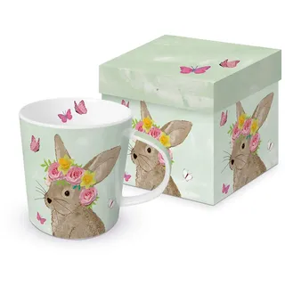 Paperproduct Design Porzellan Kaffeebecher Hase mit Geschenkbox, grün, Tasse Tiere Tier Geschenkset Schmetterlinge