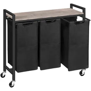 HOOBRO Wäschekorb 3 Fächer, Wäschesammler mit Ablage, Wäschebox, Wäschewagen mit Rollen, 3 x 39,8 L, Wäschesack aus Oxford-Gewebe, Greige-Schwarz EBG38XY01G1