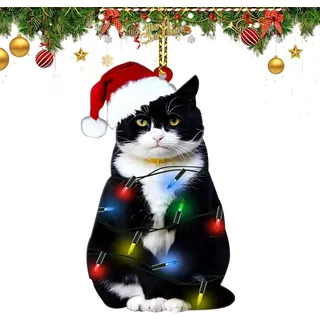 Weihnachtsbaum Anhänger Katze, Christbaumschmuck Katze, Weihnachtskatze Dekorative Ornamente, Acryl Katzen Anhänger, Weihnachtsdeko Lustig, für Weihnachtsbaum Kamin Auto Rucksack Ornamente (B)