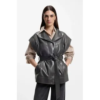 Lederimitatweste BOSS ORANGE "Jacaro Premium Damenmode", Damen, Gr. 40, open grau 067, Web, Obermaterial: 100% Polyester, unifarben, normal, Westen Lederimitatweste, mit Taillengürtel, Stehkragen