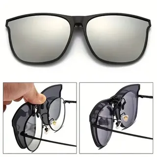 GKA Aufsatz Clip on echt polarisiert silber verspiegelt Überbrille Sonnenbrillenaufsatz Brillenaufsatz Sonnenbrille klappbar - Silber, Schwarz