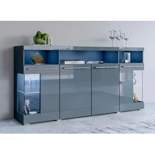 INOSIGN Sideboard »India,Breite 182cm, stilvolle Kommode mit Glastüren«, Kombikommode viel Stauraum, Einlegeböden verstellbar,ohne Beleuchtung grau