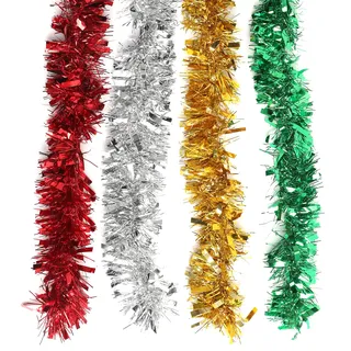 Belle Vous Mehrfarbiges Tannenbaum Lametta (4 STK) - 8 m Glitzer Weihnachtsbaumschmuck Girlande zum Aufhängen - Weihnachts Girlande für Innen-/ Außenbereich, Weihnachtsfeier-Dekorationen & Festivals