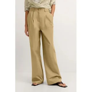 Chinohose BUGATTI "Gerader Beinverlauf", Damen, Gr. 46, Normalgrößen, 130, moos, 55% Baumwolle, 42% Polyester, 3% Elasthan, unifarben, gerade, Hosen Chinohose, mit doppelter Bundfalte