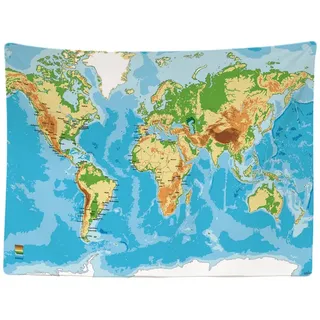 Ulticool - Weltkarte Wandteppich XXL - 200 x 150 cm - Poster Wand Teppich Tuch Fototapete - Hippie Boho Aesthetic Deko - Wandbehang Strandtuch Vorhang Gemälde - Accessoires Schlafzimmer Wohnzimmer