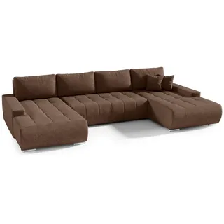 FEDVE Ecksofa Big Sofa Eckcouch mit Schlaffunktion Dhaka U, Form Couch Sofagarnitur - Braun