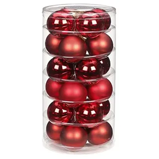 24 Christbaumkugeln Glas 6cm // Weihnachtskugeln Baumkugeln Baumschmuck Weihnachtsdeko Kugeln Glaskugeln Dose, Farbe:Ruby Red (Bordeaux - rot)