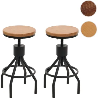 Mendler 2er-Set Barhocker HWC-N17, Barstuhl, höhenverstellbar drehbar Fußablage Industrial Metall Massiv-Holz - natur