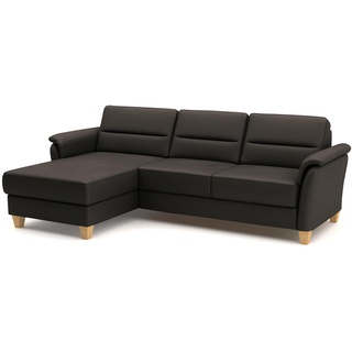 CAVADORE Leder-Eckcouch Palera mit Longchair / Landhaus-Sofa mit Federkern, Bettfunktion + Bettkasten / 244 x 89 x 163 / Leder Dunkelbraun