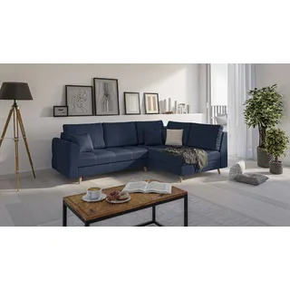 S-STYLE MÖBEL - Ecksofa mit Holzfüßen im skandinavischen Stil Marco aus Dunkelblau Luxusmicrofaser - Ottomane rechts - B/T/H: 231 cm/161 cm/81 cm - Dunkelblau