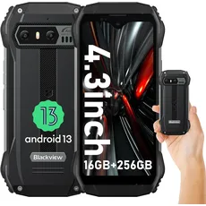 Blackview N6000 Outdoor Handy Ohne Vertrag, Extrem Robust 60m Fallwiderstand, 4.3" Kleines Handy QHD+, 16GB+256GB Speicher Helio G99 Android 13 Outdoor Smartphone, 3880mAh, 48MP+16MP Kamera,NFC
