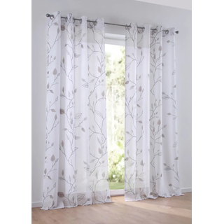 Vorhang KUTTI "Bonnie" Gr. 3, grau (grau, taupe, sanftes weiß), B:135cm H:225cm, Polyester, Gardinen, Vorhang, Gardine, halbtransparent, bedruckt, Polyester