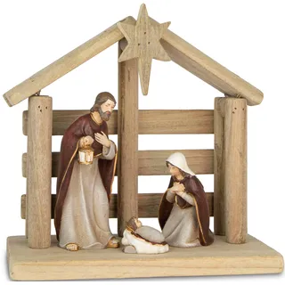 RIFFELMACHER & WEINBERGER Krippe »Weihnachtsdeko mit Hl. Familie«, (Set, 4 tlg.), Weihnachtskrippe mit Stern, Höhe ca. 14 cm, beige