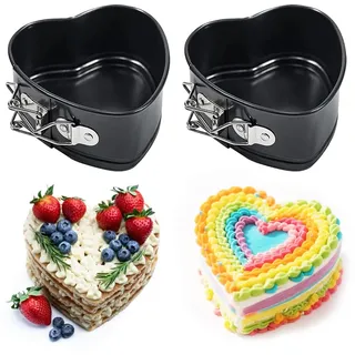 Peelanmall 2 Stück Springform 12cm, Mini Backformen, Springform Cake Pans, Mini Kuchenbackformen mit Antihaftbeschichtung, Gleichmäßige Bräunung, Backform, für Kuchen, Pizza und Pfannkuchen (Herz)