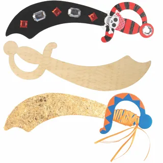Baker Ross EF695 Ross Piratenschwerter aus Holz für Kinder zum Dekorieren - für Kindergeburtstag und Party (4 Stück), 28 cm, Holzfarben