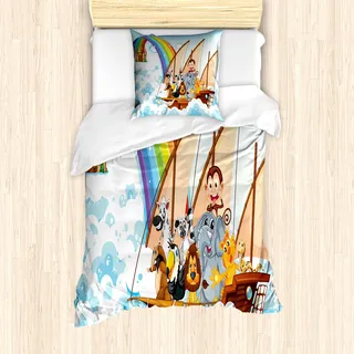 ABAKUHAUS Kinder Mantele, Boot in den Wolken Entwurf, Milbensicher Allergiker geeignet mit Kissenbezügen, 135 cm x 200 cm - 80 x 80 cm, Mehrfarbig