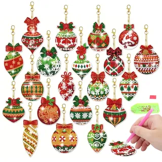 AIDUCHO 20 Stück Diamond Painting Weihnachten Anhänger, 5D Diamond Painting Weihnachten, Anhänger Weihnachtsdeko, Diamant Painting Kinder Schlüsselanhänger, DIY Basteln Weihnachtsbaumanhänger
