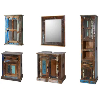 MASSIVMOEBEL24.DE Badmöbel NATURE OF SPIRIT BAD komplett Indisches Altholz mehrfarbig lackiert - Schwarz