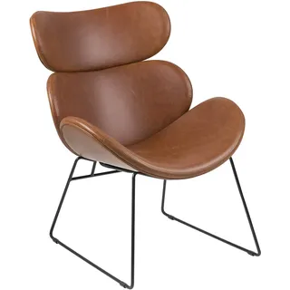 AC Design Furniture Carlee moderner Relaxsessel, Brauner Loungesessel fürs Wohnzimmer, Kunstleder, Brauner Sessel, Vintage Cognac/Schwarzes Metallgestell, 1 Stk, 13.8