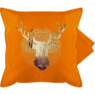 Shirtracer Kissenbezug - Dekoration Kissen - Hirsch Motiv Geschenk Jäger I Hirschgeweih Tracht - 50 x 50 cm - Orange - hirschkissen Oktoberfest-Design Jaeger kissenhullen 50&50 mit hirschmotiv geweih