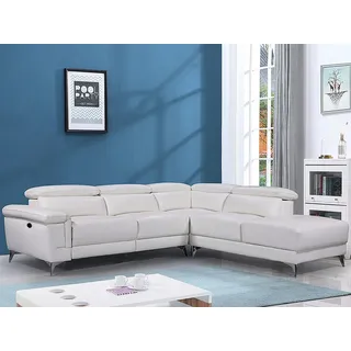 Relaxsofa Ecksofa Leder elektrisch - Ecke Rechts - Elfenbein - PASCALINE