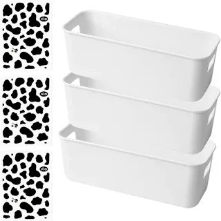 3 Kunststoff-Organizer für die Aufbewahrung, Ordnungsboxen mit Griffen für Büro, Küche, Bad, Kosmetik, Kinderzimmer und Schränke, inklusive Aufkleber