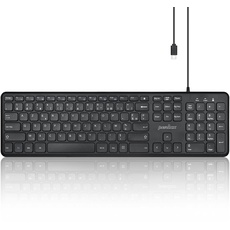 Perixx PERIBOARD-210C Tastatur, kabelgebunden, USB C, volle Größe, mit Tasten, leise Schere – kompatibel mit Tablets, Computern und Laptops – Schwarz – Französisch AZERTY