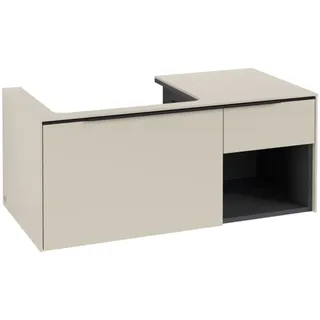 Villeroy & Boch Subway 3.0 Waschbeckenunterschrank, 2 Auszüge, Waschbecken links, Regalelement unten rechts, 1001x422,5x516mm, C57201VN, Farbe: Front/Korpus: Cashmere Grey, Griff: Volcano Black
