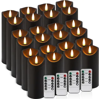 LIVEN Flackernde flammenlose Kerzen, batteriebetriebene Kerzen, LED-Kerzen für Heimdekoration, Hochzeit, Weihnachten, Geburtstag, Valentinstag, 24 Stück (D2,2 x H 12,7 cm, 15,2 cm, 17,8 cm, Schwarz)